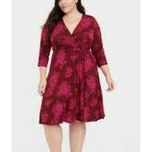 TORRID acas red floral jersey wrap dress SZ 0 torrid or L women's